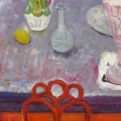 1318 - Modern oil on board, still life kitchen table, 16