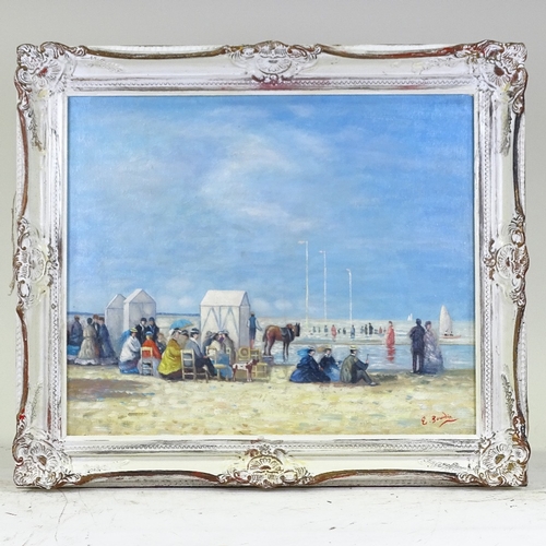 1323 - Modern oil on board, beach scene, 20