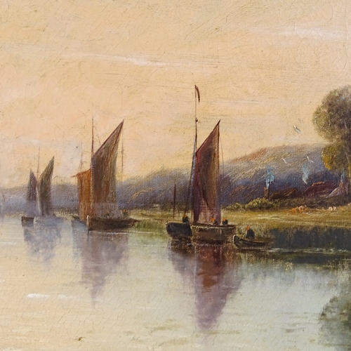 1328 - Oil on canvas, circa 1900, boats on a river, indistinctly signed, 20