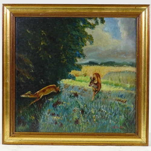 1330 - Hebein, oil on board, running deer, 1946, 16