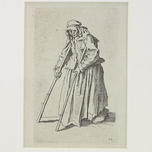 1331 - Jacques Callot (1592 - 1638), engraving, woman on crutches, plate size 6