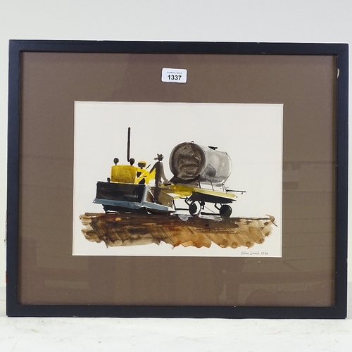 1337 - Edna Lamb, watercolour, industrial vehicle, signed and dated 1976, 9.5