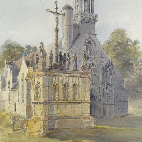 1340 - 19th century watercolour, church exterior, unsigned, 15