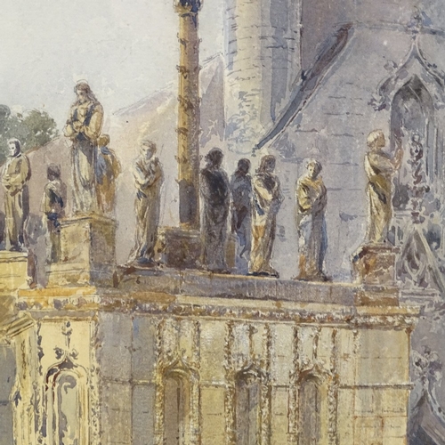 1340 - 19th century watercolour, church exterior, unsigned, 15