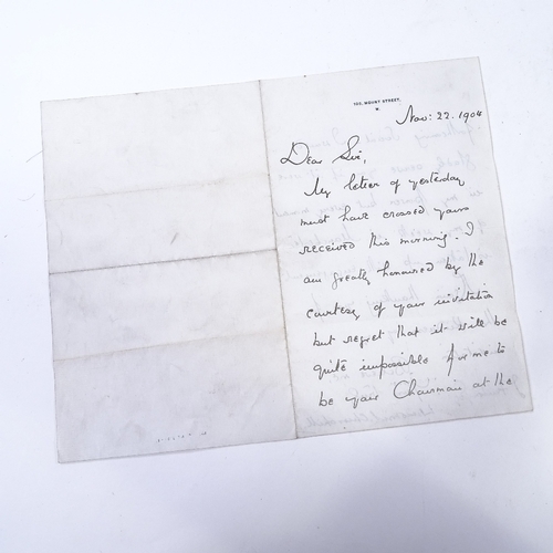 262 - Sir Winston Churchill, a handwritten and signed letter dated November 22nd 1904, on headed paper fro... 