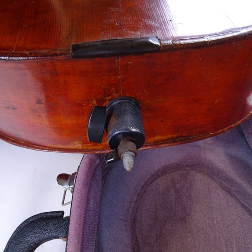 233 - A cello, early to mid-20th century, bearing label Hopf, body length 75cm, in modern carrying case