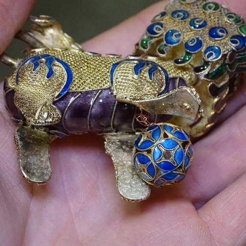 211 - A pair of Chinese silver-gilt and enamel Dogs of Fo, length 8cm