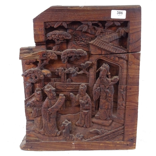 229 - An Antique Chinese relief carved and stained wood Suzou temple, height 42cm