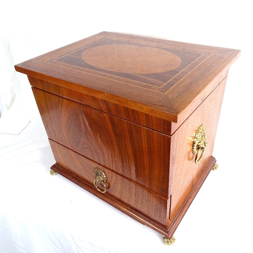 269 - An inlaid mahogany humidor, with drawer and brass lion mask ring handles, length 33cm