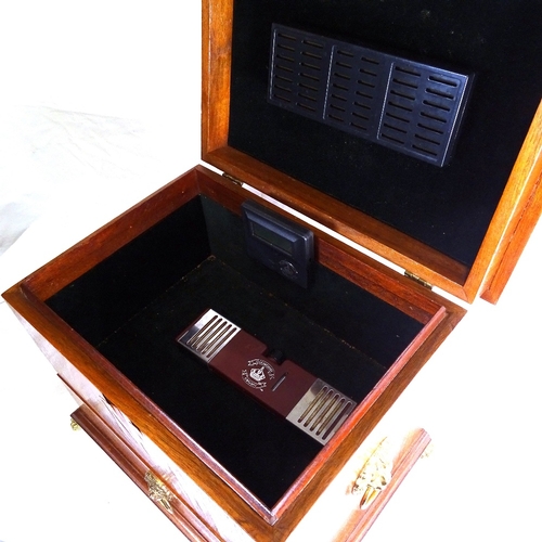 269 - An inlaid mahogany humidor, with drawer and brass lion mask ring handles, length 33cm