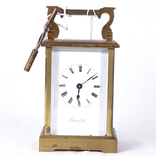 152 - An Oclee & Son brass-cased carriage clock, with key, height excluding handle 11cm, working order