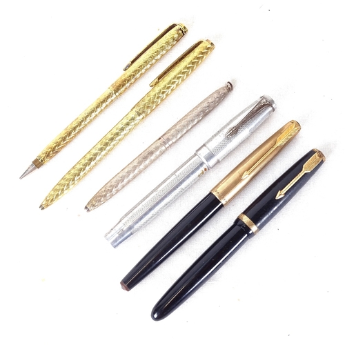 157 - Various fountain and ballpoint pens, including Parker and sterling silver-cased (6)