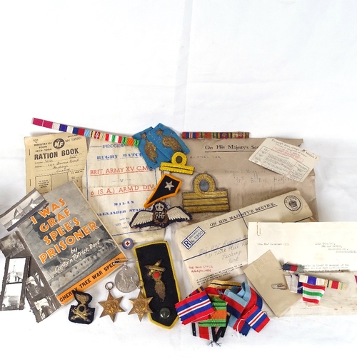 168 - Various militaria and ephemera, including various ribbons, badges, and book - I Was Graf Spee's Pris... 