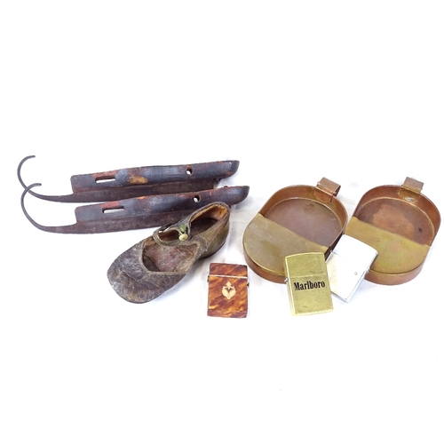 177 - A 19th century tortoiseshell and gold-mounted Vesta case, Dutch tie-on shoe ice skates, Victorian ch... 