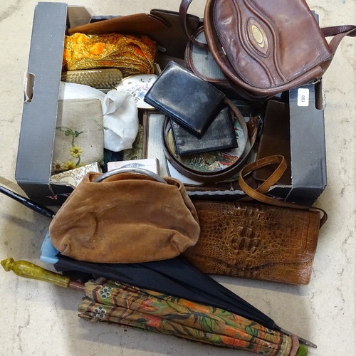 180 - Various Vintage handbags and purses, parasols etc