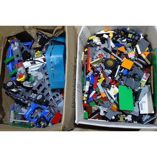 183 - A large quantity of various Lego bricks, tiles, vehicles etc (2 boxes)