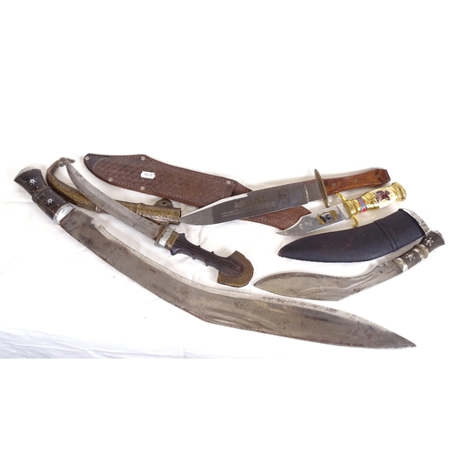 207 - Various knives and daggers, including kukri, bowie and Middle Eastern curved dagger (5)