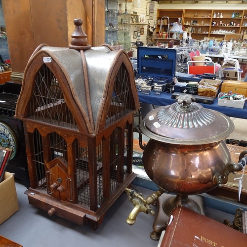 217 - A large bird house/cage, and a W Bailey & Sons copper samovar, house height 57cm (2)