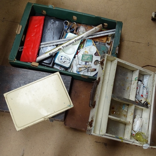 247 - Various artist's equipment, including paint boards, oils, brushes etc