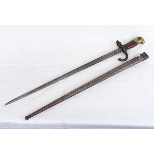 265 - A French First War Period rifle bayonet and scabbard, dated on blade 1878, blade length 52cm