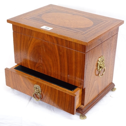 269 - An inlaid mahogany humidor, with drawer and brass lion mask ring handles, length 33cm