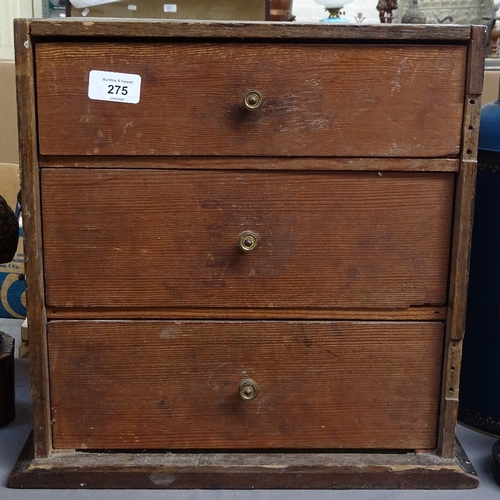 275 - An engineer's table-top oak chest of drawers, containing various British pre-decimal coins, chest he... 