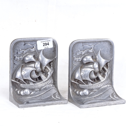 294 - A pair of Art Deco cast-steel ship bookends, height 14cm