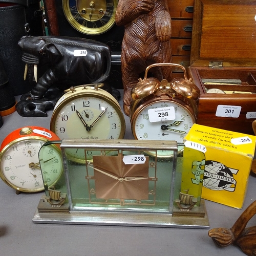 298 - Various desk and alarm clocks, including Art Deco style glass clock (5)