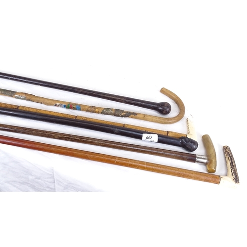 299 - 6 various horn and ivory-handled walking sticks