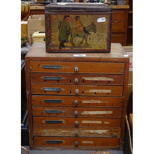 302 - A printer's table-top letter block chest of drawers, and a Vintage Colman's Mustard tin, chest heigh... 