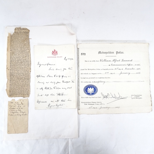 320 - SUFFRAGETTE INTEREST - ephemera relating to Sgt William Alfred Lennard who assisted in the arrest of... 