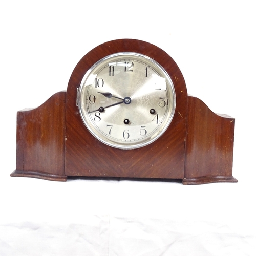 327 - A German Kienzle mahogany dome-top mantel clock, height 24cm