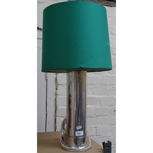 401 - A modern chrome plated cylinder table lamp and shade, overall height 64cm