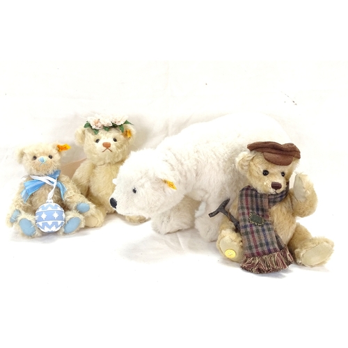 403 - A Steiff polar bear, 2 Steiff teddy bears, and a Franklin Mint teddy bear (4)