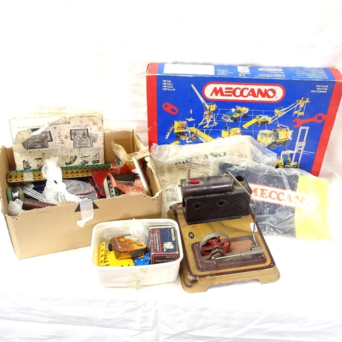 109 - Various Vintage and modern Meccano, and a tinplate stationary engine