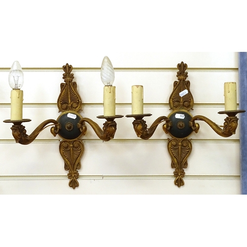 117 - A pair of cast-brass wall light fittings, height 36cm