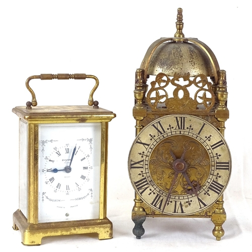 121 - A brass-cased miniature lantern clock, and a Bayard brass carriage clock, lantern height 20cm (2)