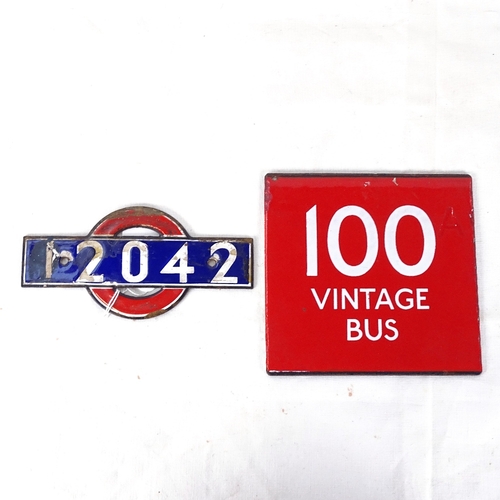 133 - 2 London Transport enamel signs, including Vintage bus plate, length 13cm