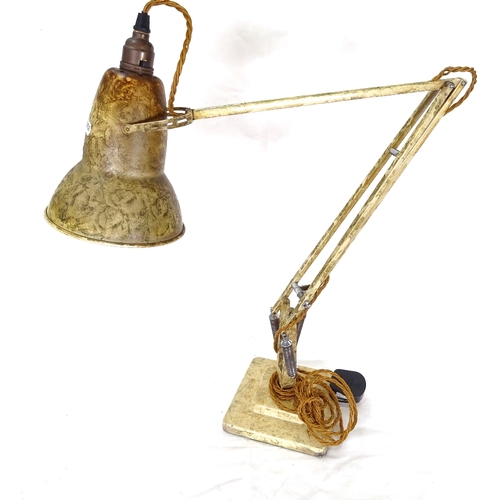 72 - A Herbert Terry mottled cream painted and gilded anglepoise desk lamp, extended height 90cm