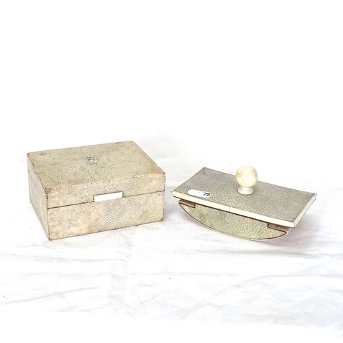 75 - An Art Deco shagreen and ivory covered cigarette box, and a similar shagreen desk blotter, box lengt... 