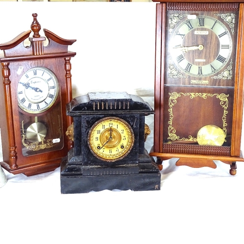 85 - Various clocks, including cast-iron mantel clock, and drop-dial (5)