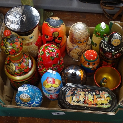 336 - Various Russian boxes, including dolls, painted lacquer boxes etc