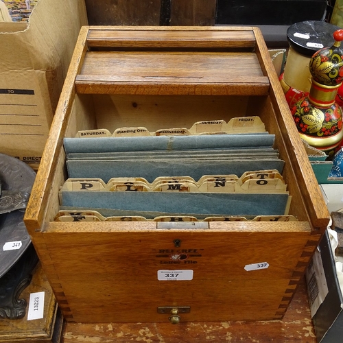 337 - A Vintage Referee oak tambour-front letter file box, length 38cm