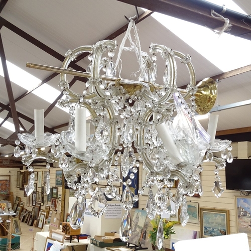 352 - A 6-branch moulded glass chandelier, with drops and swags, largest diameter 60cm