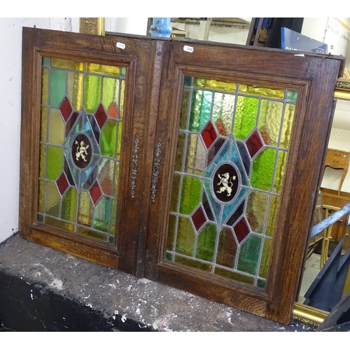 1440 - A pair of French oak and leadlight glazed panelled doors, 43cm x 62cm