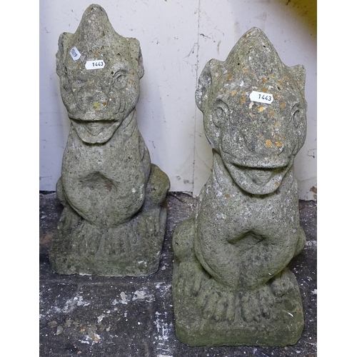 1443 - A pair of weathered concrete garden statues, H40cm