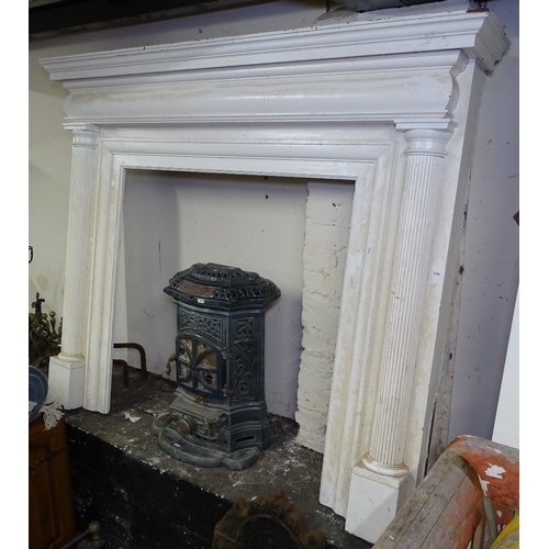 1454 - A Victorian painted pine Adams style fire surround, W164cm, H135cm