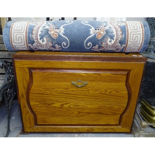 1457 - A Chinese style embossed runner, and an oak blanket chest