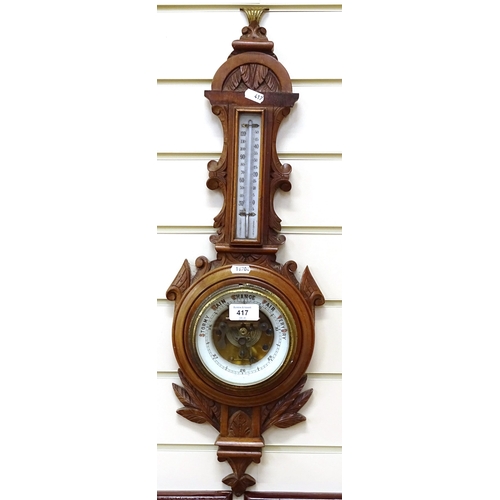 417 - A small mahogany-cased barometer/thermometer, height 64cm