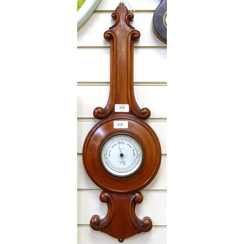 418 - An Antique mahogany-cased aneroid barometer, by Henry Hughes of London, 63cm